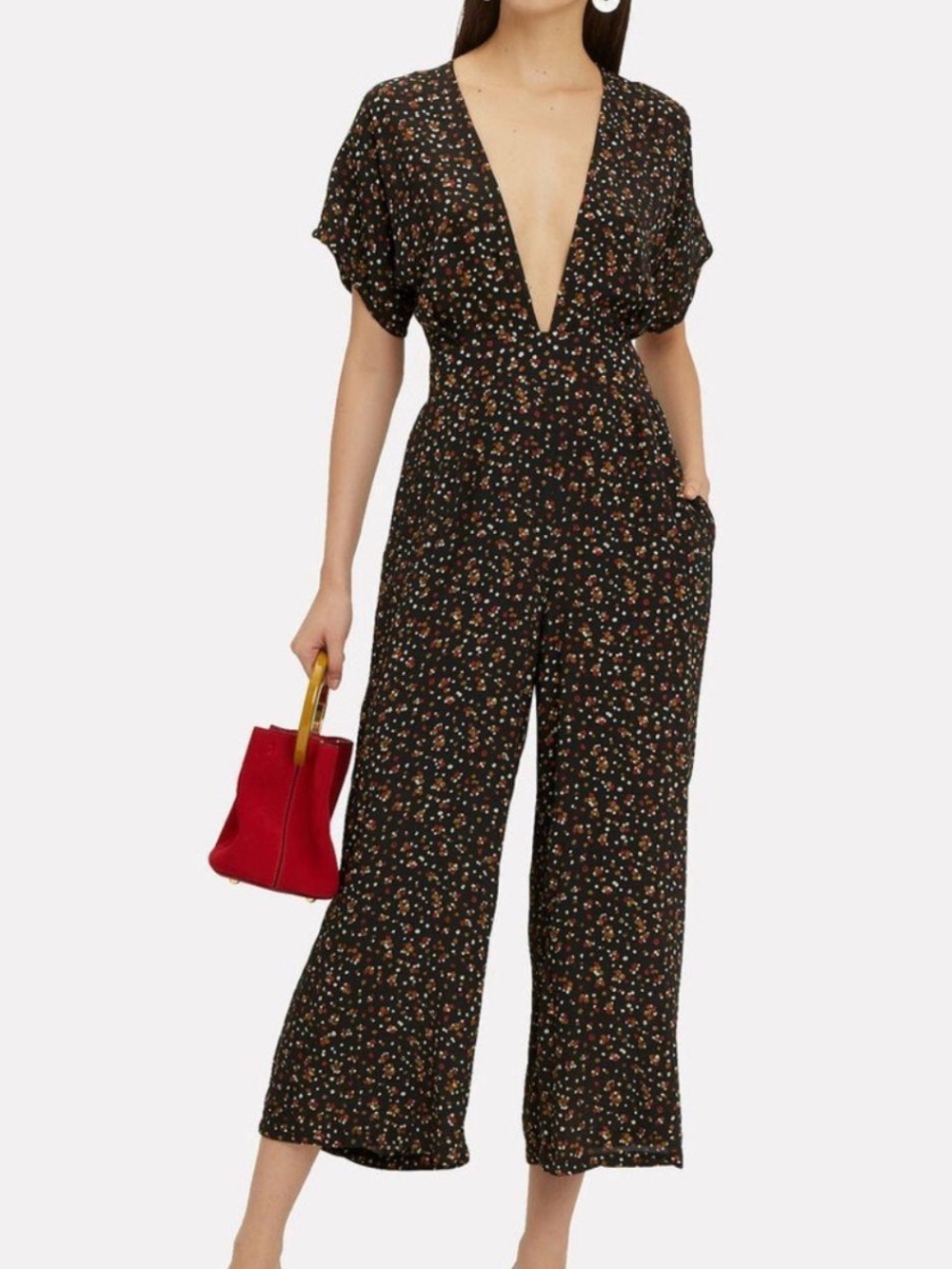 Faithfull the Brand Alena Jumpsuit Floral La Contrie Print Black Orange Size 2